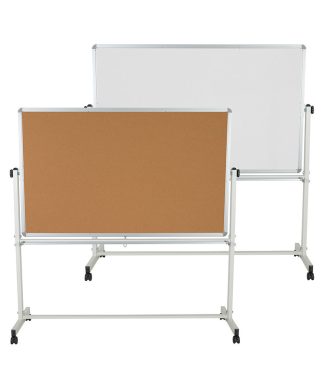 64.25"W x 64.75"H Reversible Mobile Cork Bulletin Board and White Board