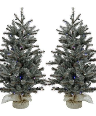 4.8' Heritage Pine Artificial Tree, Multi-Color Lights, Set of 2