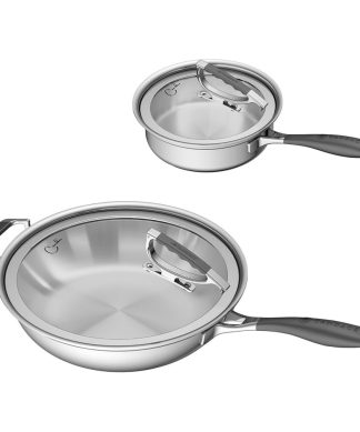 4-Piece Tri-Ply Stainless Steel Essential Cookware Set With Rim Latch