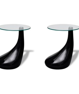 vidaXL Set of 2 Side Coffee End Table High Gloss Black Base Tempered Glass Top