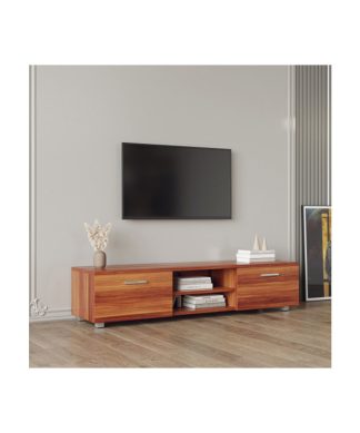 Walnut farmhouse tv stand 2 Storage Cabinet Media Console with open shelves