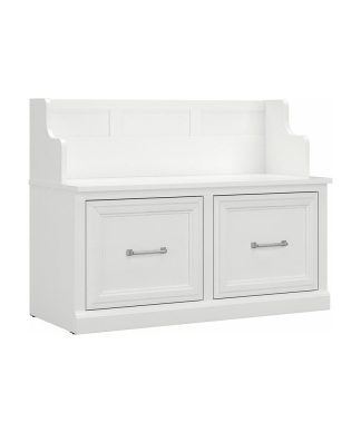 Woodland 40W Entryway Bench with Doors in White Ash - Engineered Wood