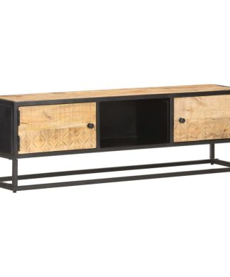 vidaXL Solid Rough Mango Wood TV Cabinet with Carved Door 51.2" TV Stand Unit