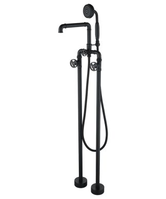 Vintage Floor Mounted Clawfoot Tub Faucet With Handshower, Matte Black