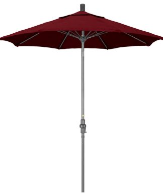 7.5' Grey Collar Tilt Crank Aluminum Umbrella, Spectrum Ruby Sunbrella