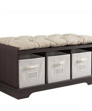 42" Wood Storage Bench With Totes and Cushion