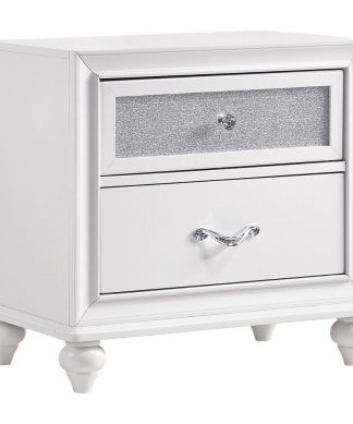 2 Drawers Nightstand With Acrylic Crystal Accent, Gray and White
