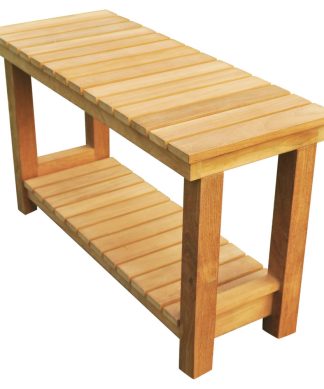 30" Outdoor Teak Patio Busselton Shower Bench With Bottom Shelf, Extra Large