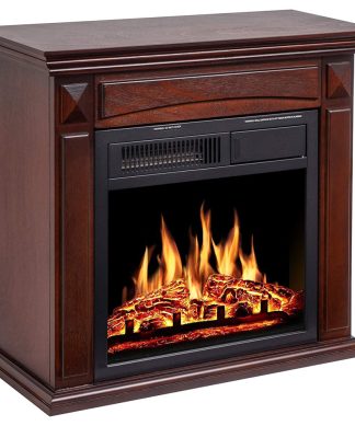 26" Mantel Electric Fireplace Heater Small Freestanding Infrared Quartz Brown
