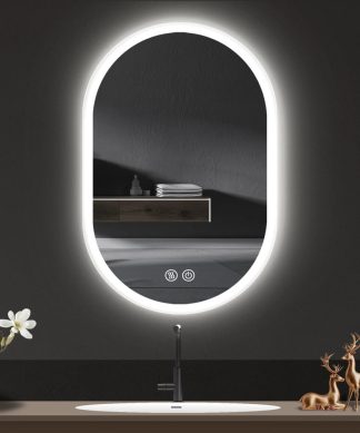 40In Bathroom Mirror With Light Oval Backlit Wall Mounted Frameless Antifog