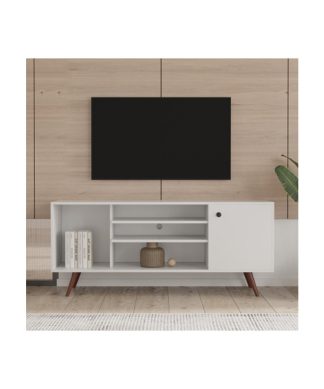 55 inch modern TV stand Mid century TV console with open storage shelves