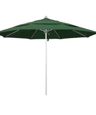 11' Silver Anodized Pulley Lift Fiberglass Rib Aluminum Umbrella, Olefin, Hunter