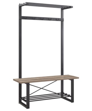 47" Industrial Wood Hall Tree - Grey Wash