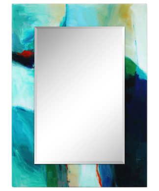 "Sky" Rectangular Beveled Wall Mirror Framed with Printed Tempered Art Glass
