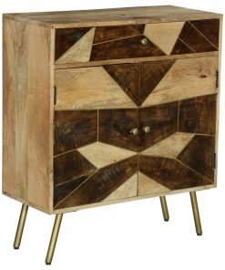 Wooden Storage Cabinet With 2 Doors And Geometric Inlaid Design BrownSaltoro