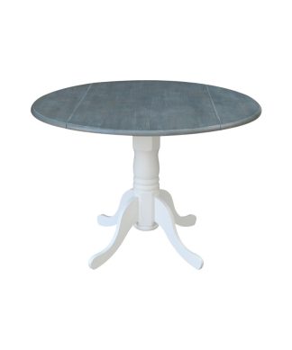 42" Round Solid Wood Gray Drop Leaf Table