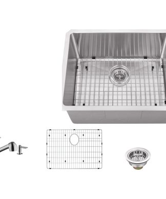 16-Gauge Radius Single Bowl Bar Sink, Low Profile Pull Out Kitchen Faucet