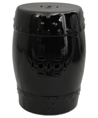 18" Solid Black Porcelain Garden Stool
