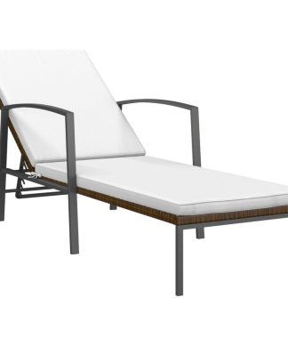 vidaXL Patio Sun Lounger with Cushion Poly Rattan Brown Outdoor Garden Sun Bed