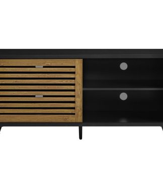 52" TV Console With Sliding Door, Black/Barnwood