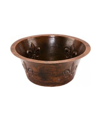 16" Round Copper Sink With Fleur De Lis Design, Bar Sink