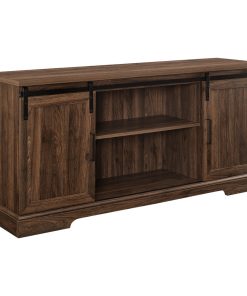 58" Sliding Grooved Door TV Console, Dark Walnut
