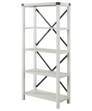 64" Farmhouse Metal X Bookshelf - Stone Grey