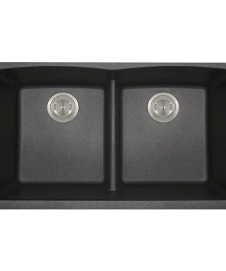 812 Low-Divide Double Bowl Kitchen Sink, Black, No Additional Accessories