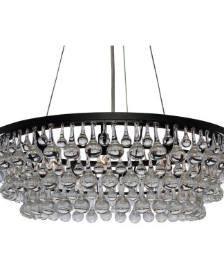 10-light Glass Drop Crystal Chandelier, Black, 32" Diameter