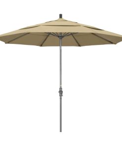 11' Grey Collar Tilt Crank Aluminum Umbrella, Beige Sunbrella