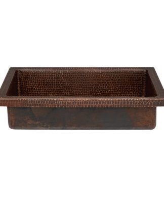 20-in Rectangle Skirted Vessel Hammered Copper Sink