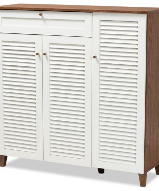 Websterson 11-Shelf Shoe Storage Cabinet, White-Walnut With Drawer