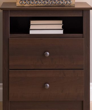 2-Drawer Nightstand with Open Shelf, Espresso, Tall