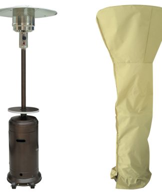 7' 48,000 BTU Steel Umbrella Propane Patio Heater in Hammered Bronze With Cover