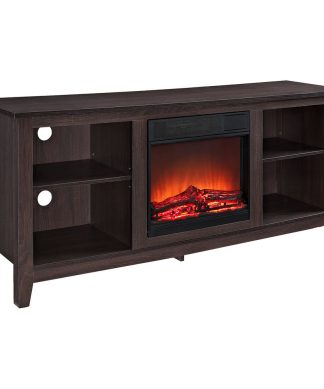 58" Wood TV Stand With Electric Fireplace Insert, Espresso