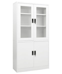 vidaXL Office Cabinet White 70.9" Steel Storage Side File Cabinet Furniture