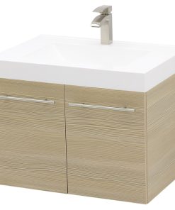 23.25" Wall Mount Vanity Sink Set, White Integrated Sink Top, Tan