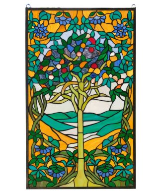 20.5" X 33.75" Large Handcrafted Stained Glass Window Panel Tree Of Life