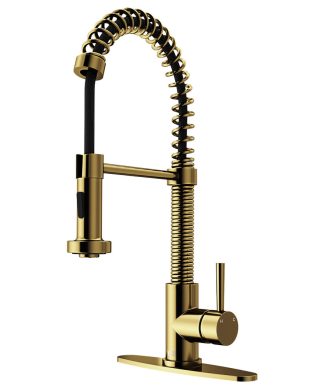 VIGO Edison Pull-Down Kitchen Faucet With Deck Plate, Matte Brushed Gold