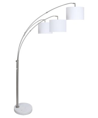 79" Brushed Nickel Floor Lamp With 3 Lights, Arc Design & Off-White Linen Shades