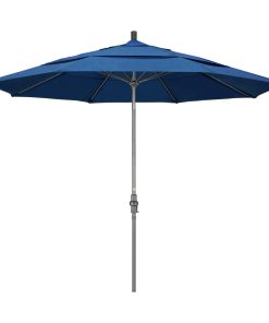 11' Grey Collar Tilt Crank Aluminum Umbrella, Regatta Sunbrella