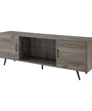 70" Glass Shelf 2-Door Console - Slate Grey