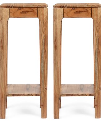 Waterford Handcrafted Mid-Century Modern Acacia Wood Plant Stand (Set of 2)