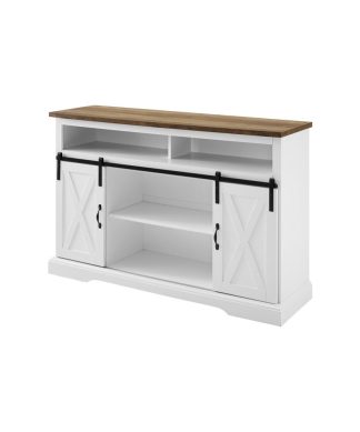 Walker Edison Engineered Wood Sliding Barn Door Highboy Console in Solid White