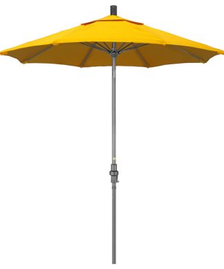 7.5' Grey Collar Tilt Crank Aluminum Umbrella, Sunflower Yellow Sunbrella