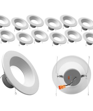 5/6" Recessed LED Downlight, White Baffle, 1200 Lumen, Selectable Cct, 12 Pack
