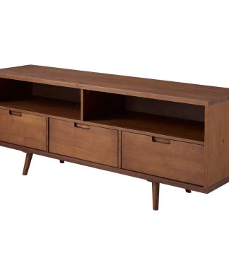 58" 3-Drawer Mid-Century Modern TV Stand, Walnut