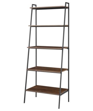 72" Urban Industrial Metal and Wood Ladder Shelf, Dark Walnut