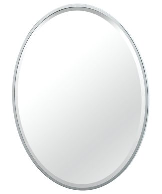 33" Flush Mount Framed Oval Wall Mirror, Chrome