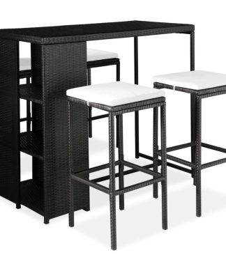 vidaXL Patio Bar Set with Cushions 5 Piece Poly Rattan Black Bistro Dining